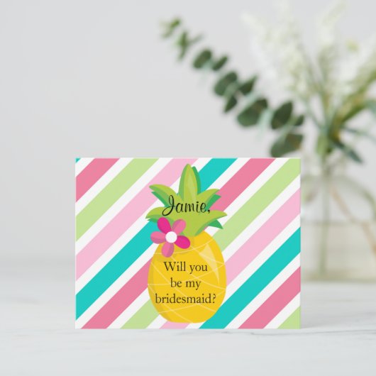 Ananas, jij wordt mijn bruidsmeisje uitnodiging briefkaart (Staand voorkant)