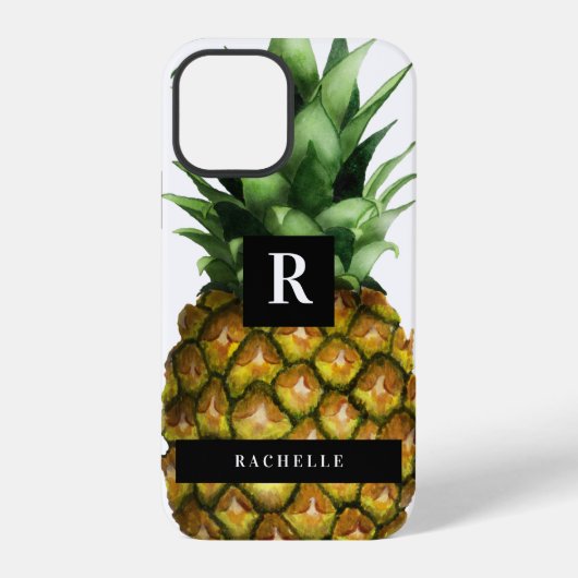 Ananas & Jouw Naam & Monogram iPhone Hoesje (Achterkant)