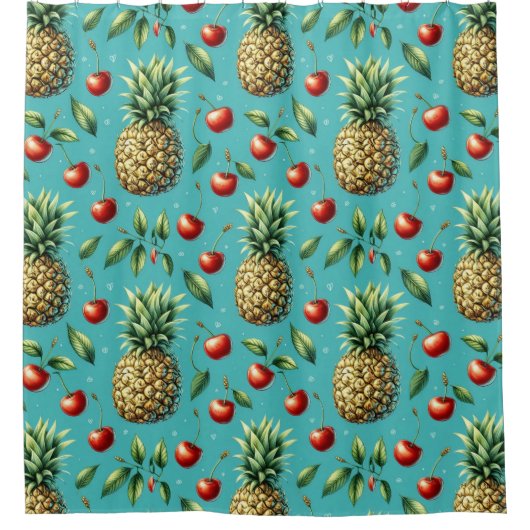 Ananas Kersen Bliss Douchegordijn (Voorkant)