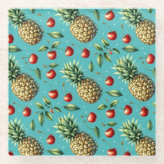Ananas Kersen Bliss Glazen Onderzetter (Voorkant)