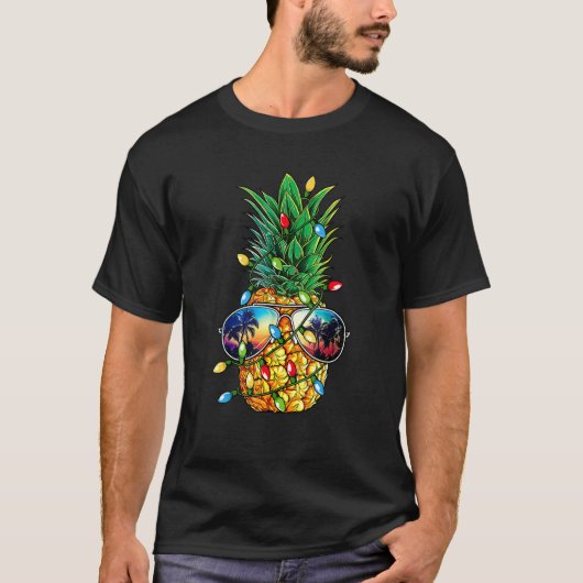 ananas kerstboom lampjes Mannen sunglasse T-shirt (Voorkant)