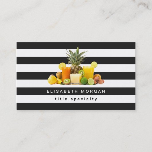 Ananas Kiwi Fruits Juice - Black White Stripes Visitekaartje (Voorkant)