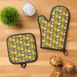 "Ananas Kokosnoot Bliss" Patroon Ovenwant & Pannenlap Set