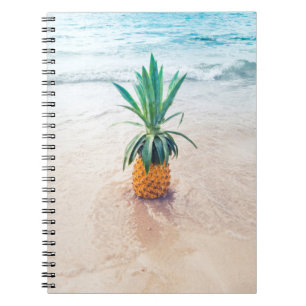 Ananas komt morgenochtend op het strand terecht. notitieboek