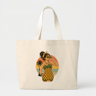 Ananas Koningin Retro Tropische Zomer Vibe Grote Tote Bag