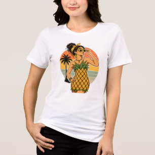 Ananas Koningin Retro Tropische Zomer Vibe Tri-Blend Shirt
