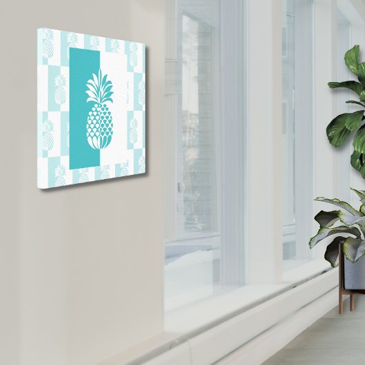 Ananas Kunst | Modern Teal en Wit Canvasprint Canvas Afdruk