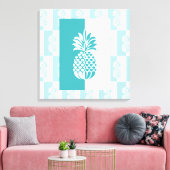 Ananas Kunst | Modern Teal en Wit Canvasprint Canvas Afdruk (Insitu (Woonkamer))