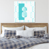 Ananas Kunst | Modern Teal en Wit Canvasprint Canvas Afdruk (Insitu (Slaapkamer))