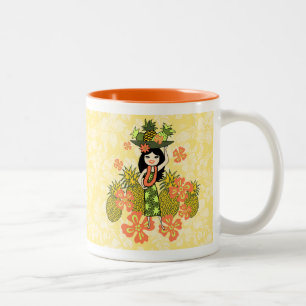 Ananas Luau Hawaïaanse Hula Meisje Tweekleurige Koffiemok