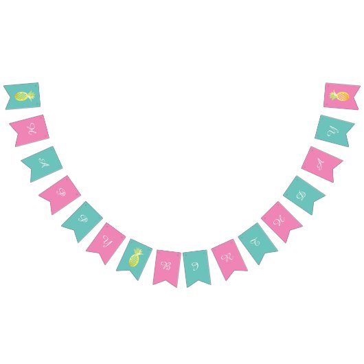 Ananas maakt roze Happy Birthday Bunting-vlaggen Vlaggetjes (Alle)