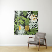 Ananas Mango: zwarte illustratie. Wandkleed (In situ)