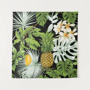 Ananas Mango: zwarte illustratie. Wandkleed