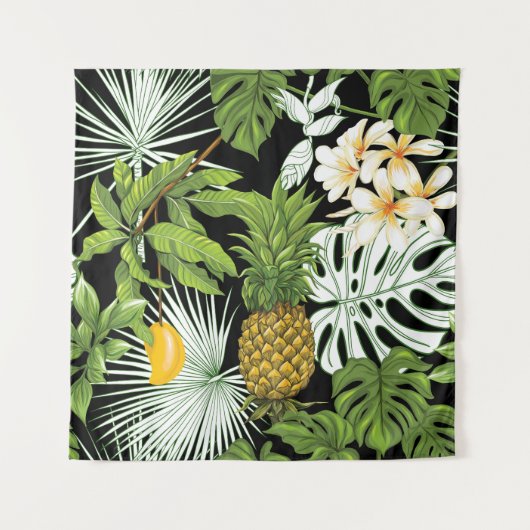 Ananas Mango: zwarte illustratie. Wandkleed (Voorkant)
