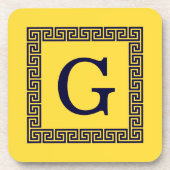 Ananas, marineblauw Griekse sleutel #1 ingelijst m Bier Onderzetter (Voorkant)