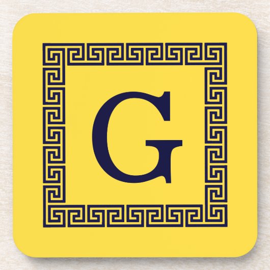 Ananas, marineblauw Griekse sleutel #1 ingelijst m Bier Onderzetter (Voorkant)
