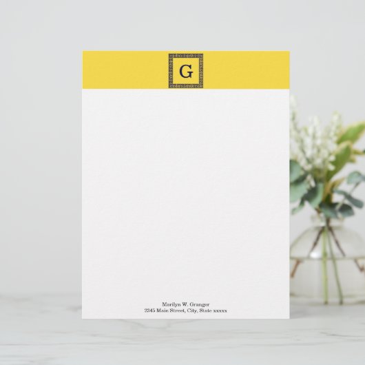 Ananas, marineblauw Griekse sleutel #1 ingelijst m Briefhoofd Ontwerp (Staand voorkant)