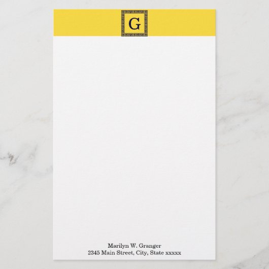 Ananas, marineblauw Griekse sleutel #1 ingelijst m Briefpapier (Voorkant)