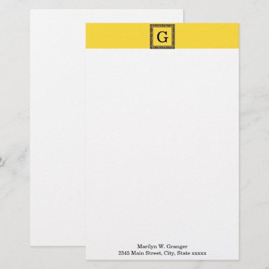 Ananas, marineblauw Griekse sleutel #1 ingelijst m Briefpapier (Voorkant / Achterkant)