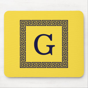 Ananas, marineblauw Griekse sleutel #1 ingelijst m Muismat