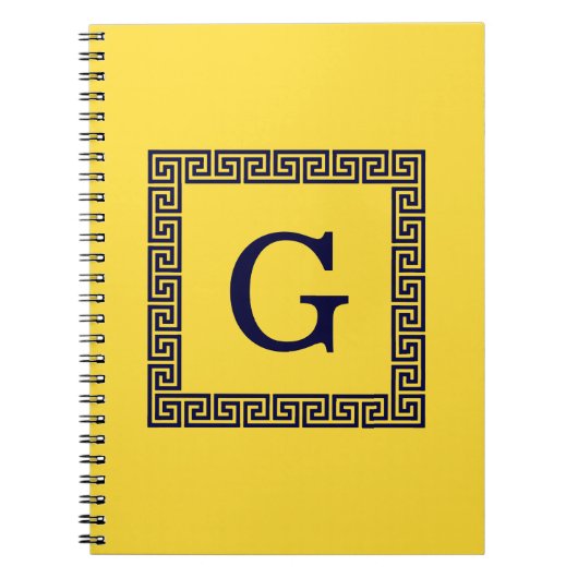 Ananas, marineblauw Griekse sleutel #1 ingelijst m Notitieboek (Voorkant)