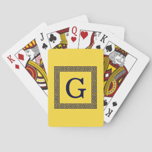 Ananas, marineblauw Griekse sleutel #1 ingelijst m Pokerkaarten