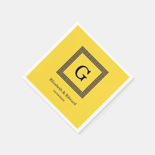 Ananas, marineblauw Griekse sleutel #1 ingelijst m Servetten (Hoek)