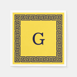 Ananas, marineblauw Griekse sleutel #1 ingelijst m Servetten