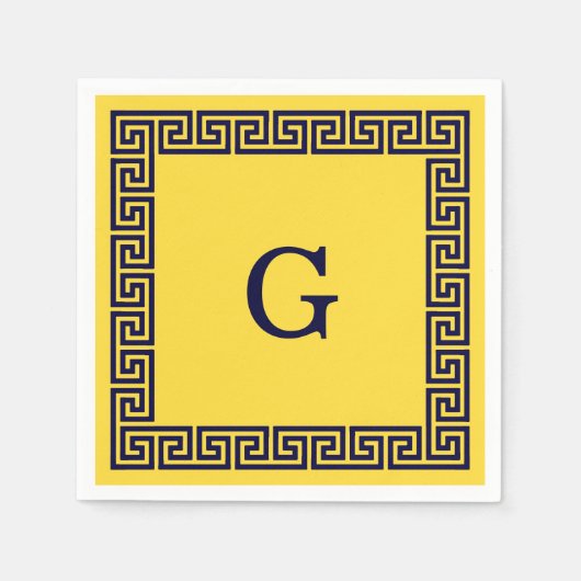 Ananas, marineblauw Griekse sleutel #1 ingelijst m Servetten (Voorkant)