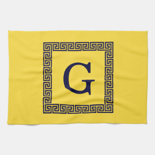 Ananas, marineblauw Griekse sleutel #1 ingelijst m Theedoek