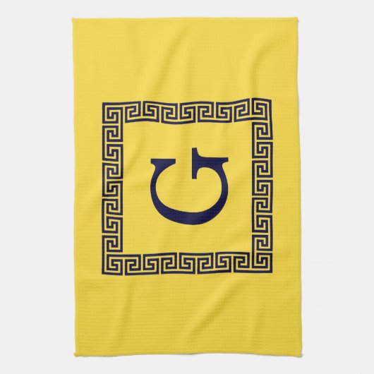 Ananas, marineblauw Griekse sleutel #1 ingelijst m Theedoek (Verticaal)