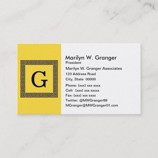 Ananas, marineblauw Griekse sleutel #1 ingelijst m Visitekaartje (Voorkant)