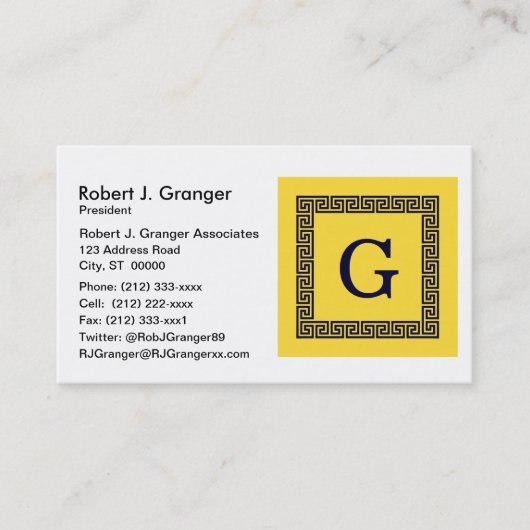 Ananas, marineblauw Griekse sleutel #1 ingelijst m Visitekaartje (Voorkant)