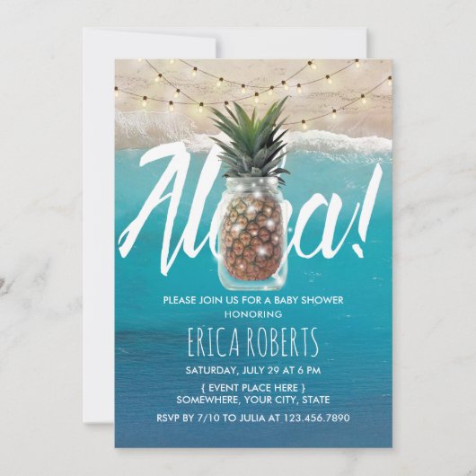 Ananas Mason Jar Aloha Beach Baby shower Kaart (Voorkant)