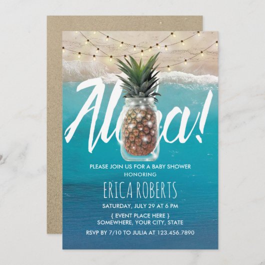 Ananas Mason Jar Aloha Beach Baby shower Kaart (Voorkant / Achterkant)