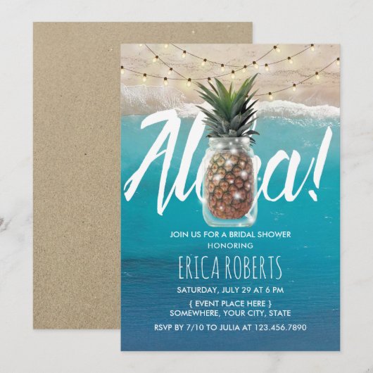 Ananas Mason Jar Aloha Beach Vrijgezellenfeest Kaart (Voorkant / Achterkant)