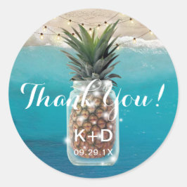 Ananas Mason Jar Beach Bruiloft Dank u Ronde Sticker