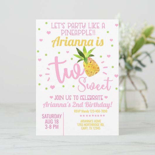 Ananas meisje 2e verjaardag. kaart (Staand voorkant)