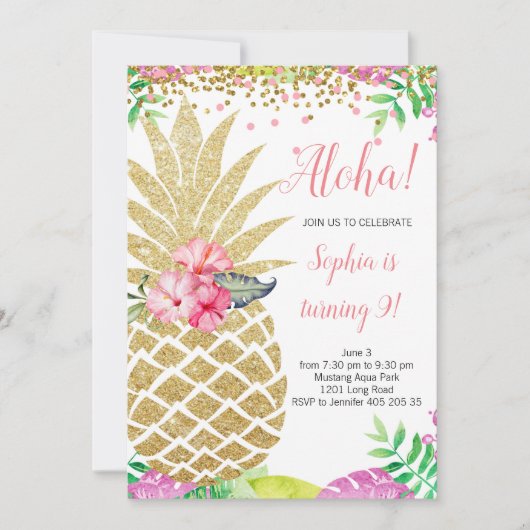 Ananas Meisje Verjaardag Aloha Hawaii Zomer Kaart (Voorkant)