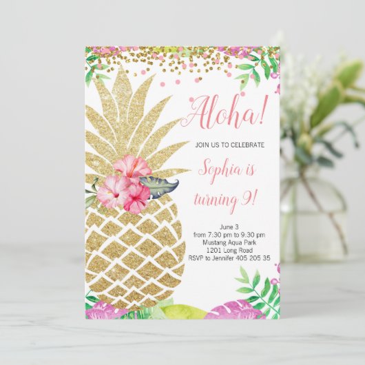 Ananas Meisje Verjaardag Aloha Hawaii Zomer Kaart (Staand voorkant)