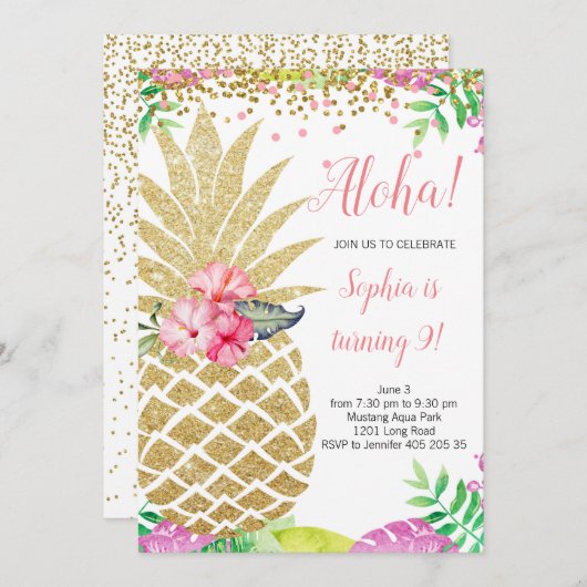 Ananas Meisje Verjaardag Aloha Hawaii Zomer Kaart (Voorkant / Achterkant)