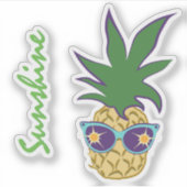 Ananas met blauwe zonnebril Aangepaste tekst Sticker (Voorkant)