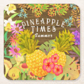 Ananas met bloemmotief kartonnen onderzetters (Voorkant)
