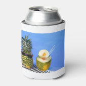 Ananas met een zonnebril en meloen bij het zwembad blikjeskoeler (Blikje Voorkant)