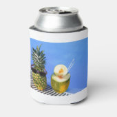 Ananas met een zonnebril en meloen bij het zwembad blikjeskoeler (Blikje Achterkant)