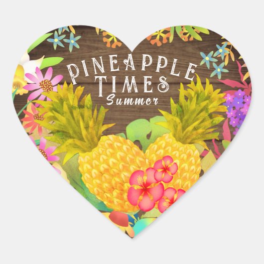 Ananas met Floral Hart Sticker (Voorkant)
