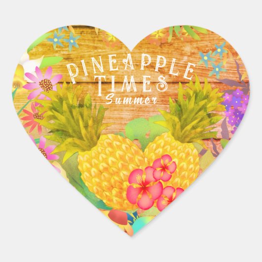 Ananas met Floral Hart Sticker (Voorkant)