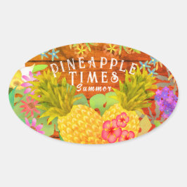 Ananas met Floral Ovale Sticker