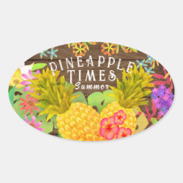Ananas met Floral Ovale Sticker