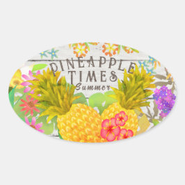 Ananas met Floral Ovale Sticker